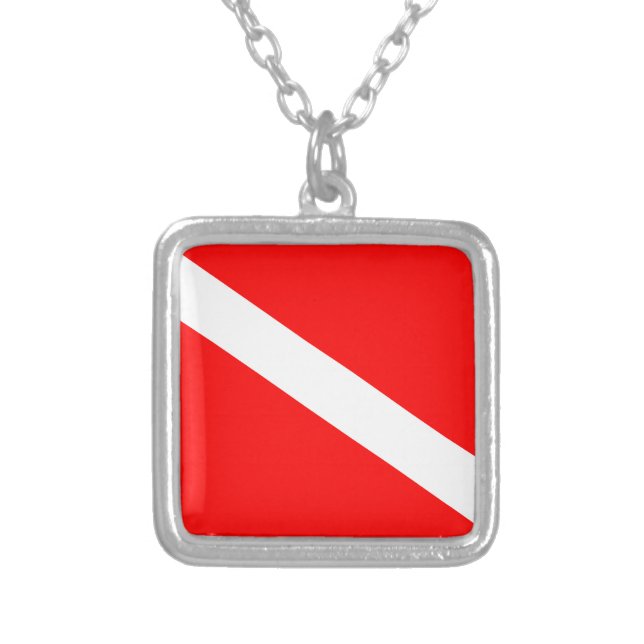 Scuba Diving Flag Silver Plated Necklace (Front)