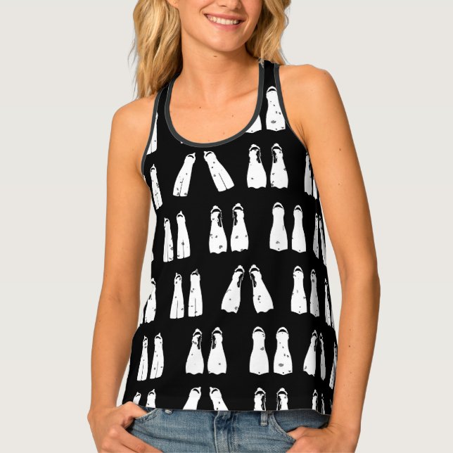 Scuba Diving Flippers Black and White Patterned Tank Top (Front)