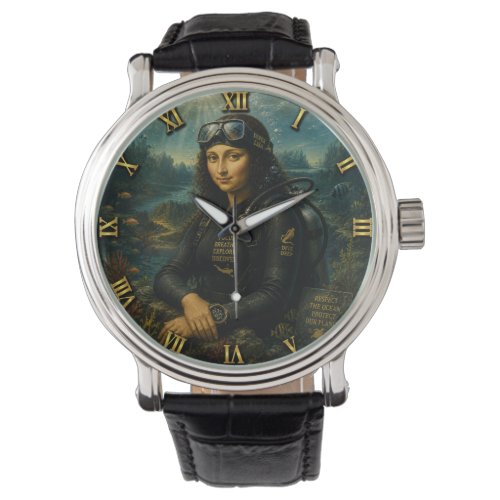Scuba Diving Funny Mona Lisa Underwater Adventure Watch