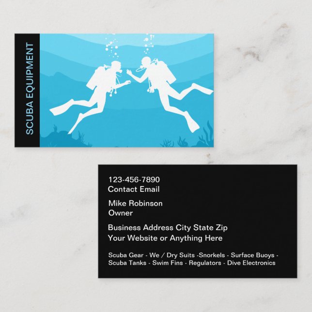 Scuba Diving Gear Equipment Business Cards (Front/Back)