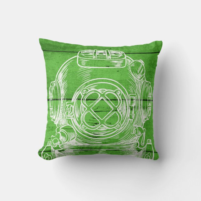 Scuba diving green throw pillow (Front)