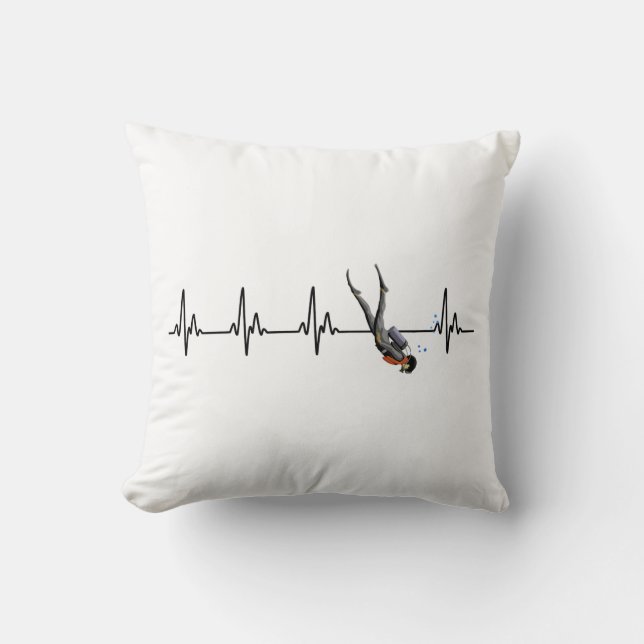 SCUBA Diving Heartbeat Throw Pillow (Front)