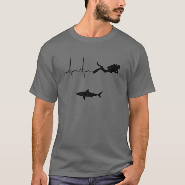 Scuba Diving Heartbeat Underwater Shark Diver T-Shirt (Front)
