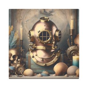 SCUBA DIVING HELMET METAL PRINT