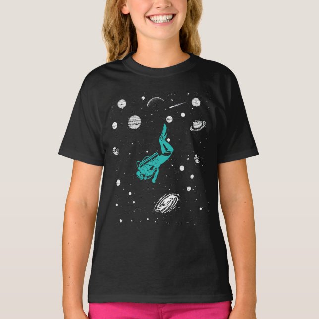 Scuba Diving In Saturn Solar System Space T-Shirt (Front)