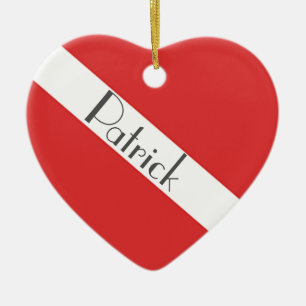 Scuba Diving Logo- Diver's Red Heart Flag Ceramic Ornament