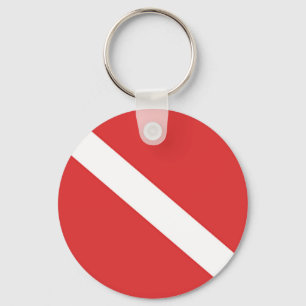 Scuba Diving Logo- Diver's Red White Flag Keychain