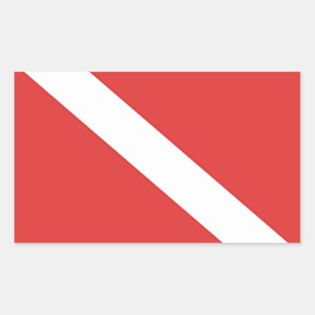 Scuba Diving Logo- Diver's Red White Flag Rectangular Sticker by myMegaStore at Zazzle