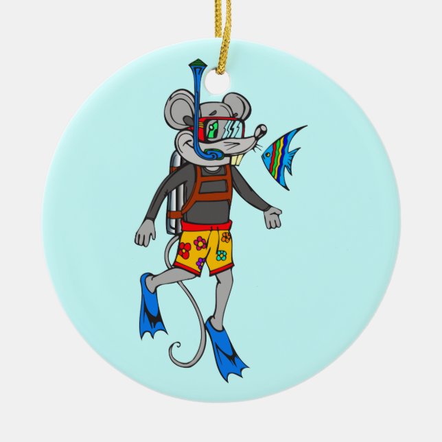 Scuba Diving Mouse Ceramic Ornament (Front)