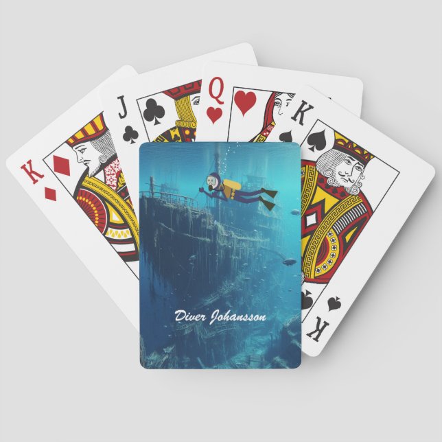Scuba Diving on Ancient Shipwreck personalize Poker Cards (Back)