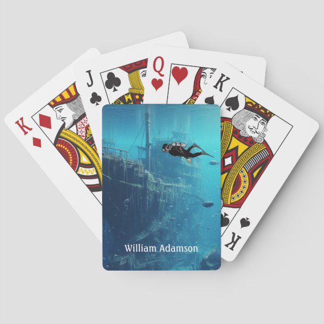 Scuba Diving on Sunken Ship personalize Poker Cards (Back)