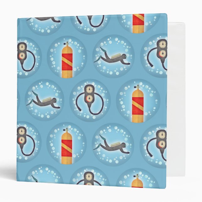 Scuba Diving Pattern - Cute Scuba Theme 3 Ring Binder (Front/Inside)