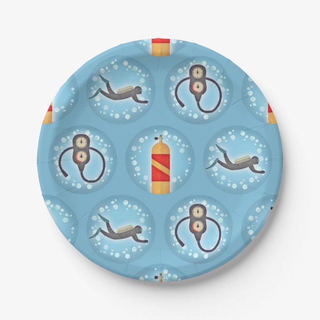 Scuba Diving Pattern - Cute Scuba Theme Paper Plates (Front)