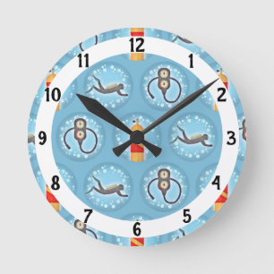 Scuba Diving Pattern - Cute Scuba Theme Round Clock