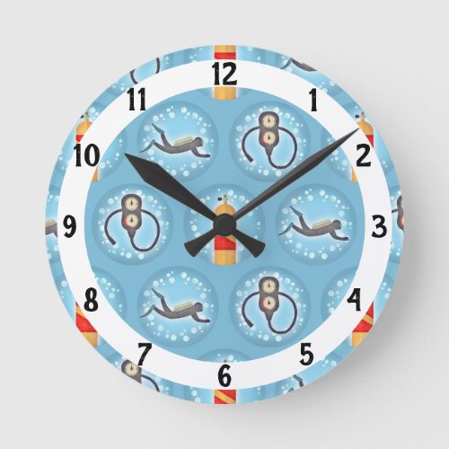 Scuba Diving Pattern _ Cute Scuba Theme Round Clock