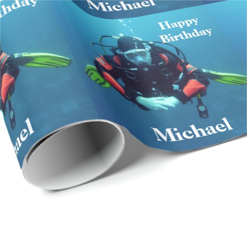 Scuba Diving Personalized Birthday Gift Wrapping Paper