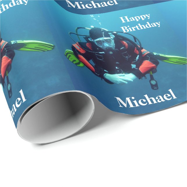 Scuba Diving Personalized Birthday Gift Wrapping Paper (Roll Corner)