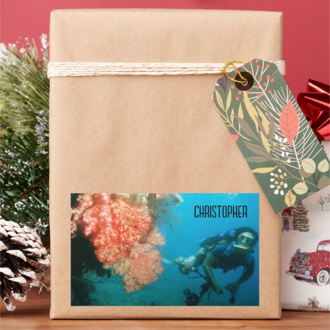 Scuba Diving Personalized Rectangular Sticker (Holiday)