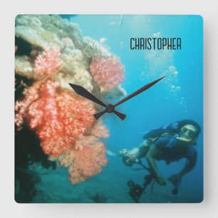 Scuba Diving Personalized Square Wall Clock
