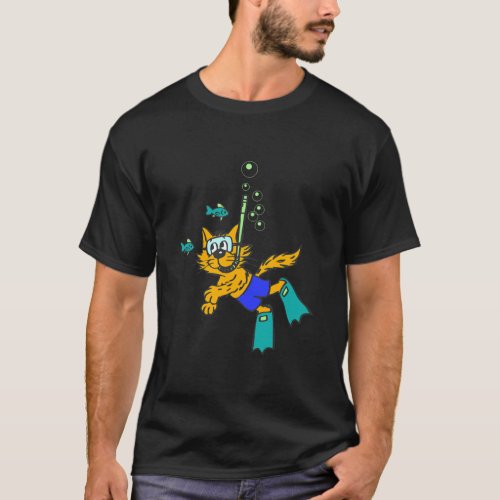 Scuba Diving Snorkeling Cat Colorful Fishes Air T_Shirt