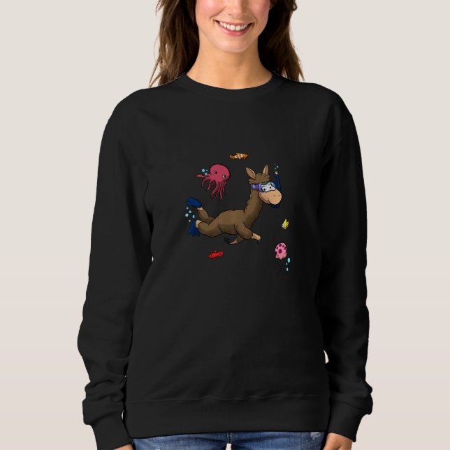 Scuba Diving Snorkeling Llama Squid Octopus Jellyf Sweatshirt (Front)