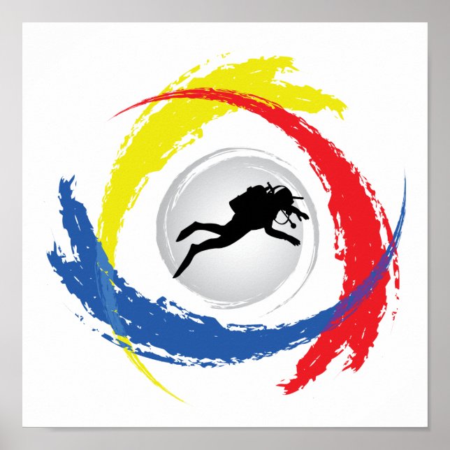 Scuba Diving Tricolor Emblem Poster (Front)