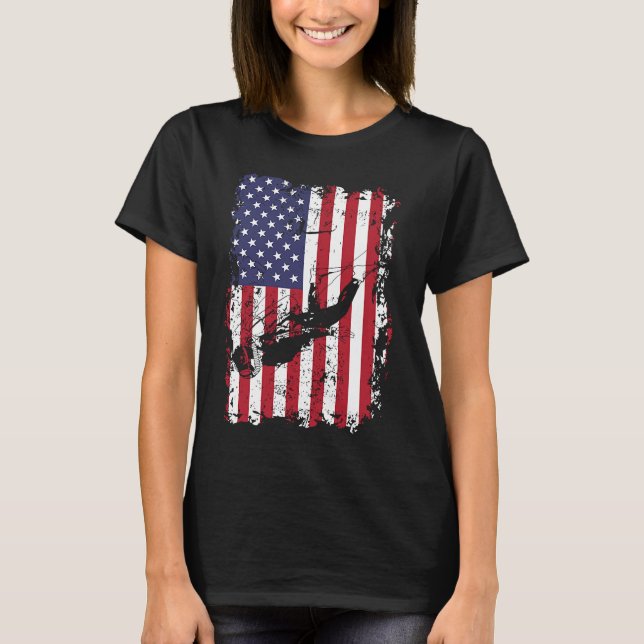 Scuba Diving USA Flag Diver  Freediving T-Shirt (Front)