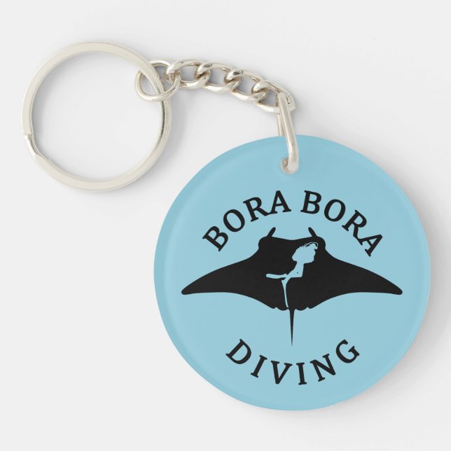 Scuba Diving With Manta Rays At Bora Bora Keychain (Front)