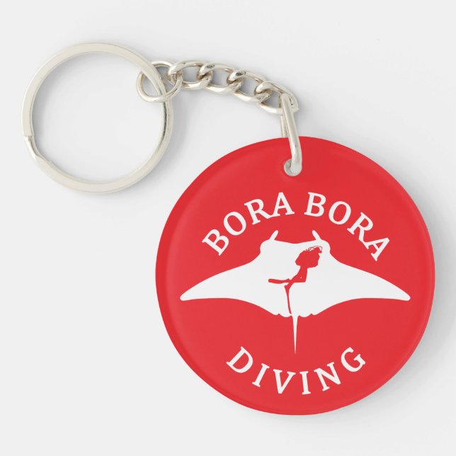 Scuba Diving With Manta Rays At Bora Bora Keychain (Front)