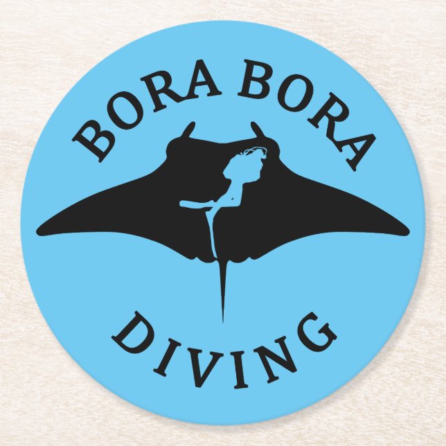 Scuba Diving With Manta Rays At Bora Bora Round Paper Coaster (Front)