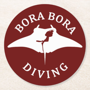 Scuba Diving With Manta Rays At Bora Bora Round Paper Coaster