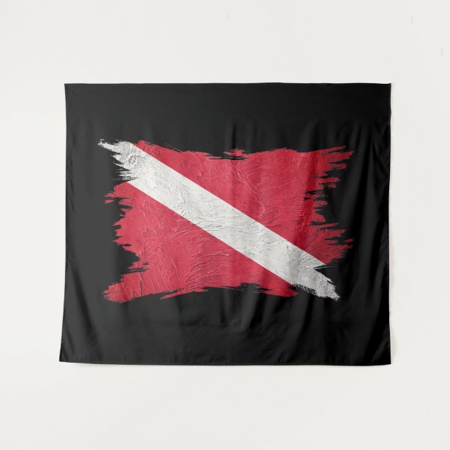 Scuba flag, Brush stroke, Diver down, Dive Flag Tapestry (Front (Horizontal))