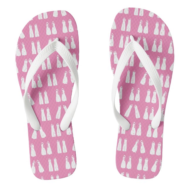 Scuba Girl Cute Pink and White Patterned Flip Flops (Footbed)