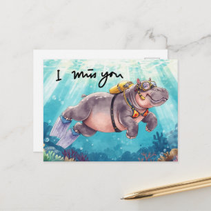 Scuba Hippo underwater I miss you Postcard