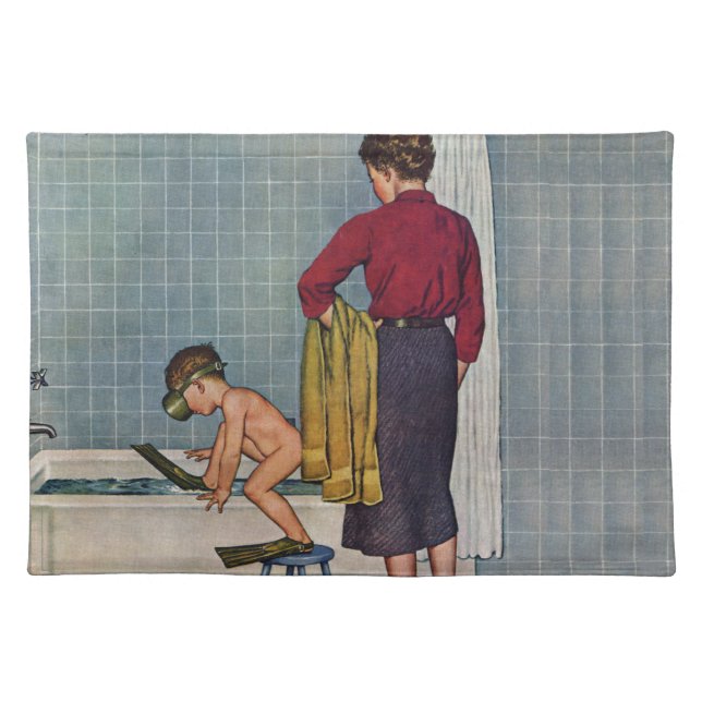 Scuba in the Tub Cloth Placemat (Front)