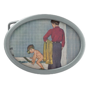 Scuba in the Tub Oval Belt Buckle