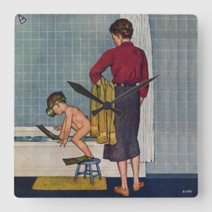 Scuba in the Tub Square Wall Clock