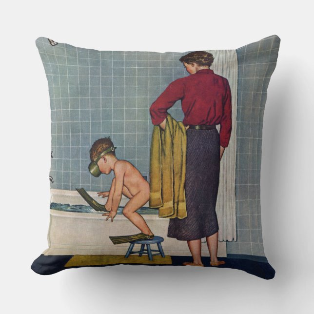 Scuba in the Tub Throw Pillow (Front)