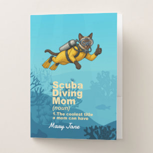 Scuba Mom Siamese Cat Diver Pocket Folder