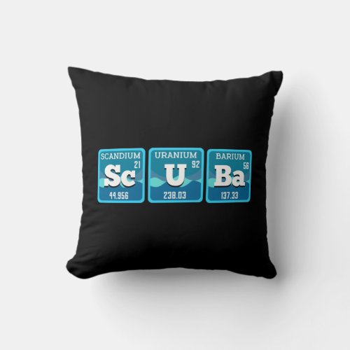 Scuba Periodic Table  Scuba Diving Diver Throw Pillow