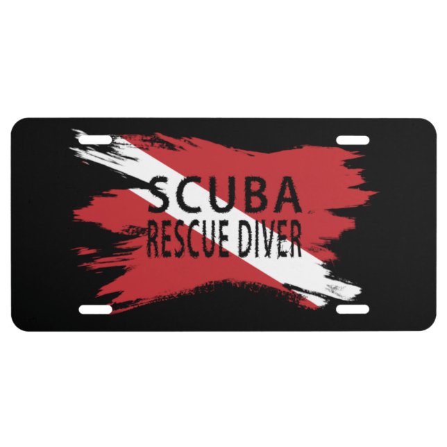 Scuba Rescue Diver, Diver Down Flag, Scuba flag License Plate (Front)