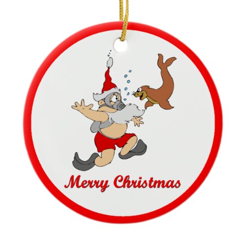 Scuba Santa Ceramic Ornament