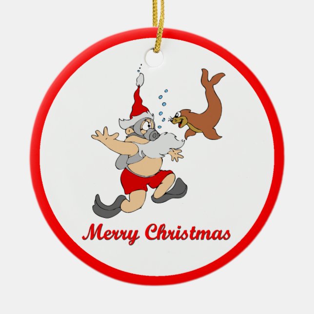 Scuba Santa Ceramic Ornament (Front)