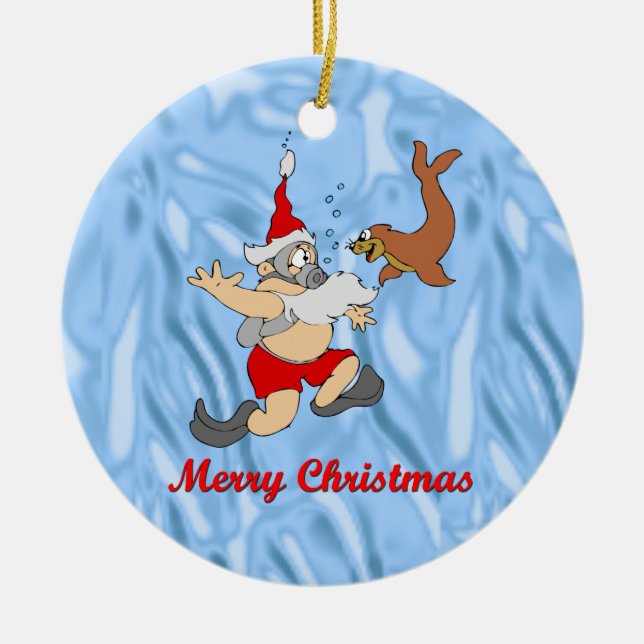 Scuba Santa Ceramic Ornament (Front)