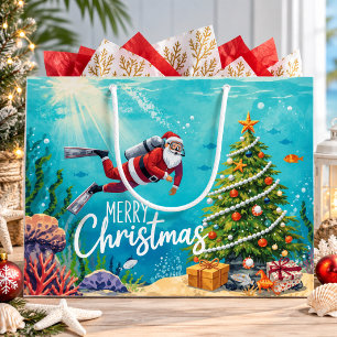 Scuba Santa Underwater Christmas Holiday Large Gift Bag