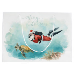 Scuba Santa Underwater Christmas Large Gift Bag
