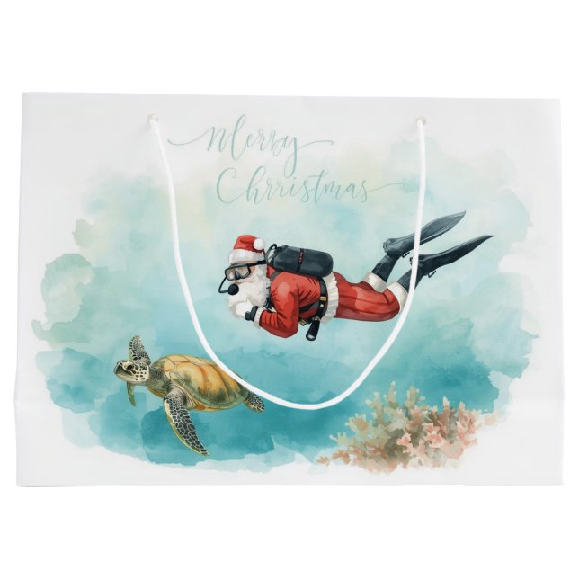 Scuba Santa Underwater Christmas Large Gift Bag (Back)