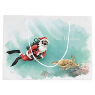 Scuba Santa Underwater Christmas Large Gift Bag