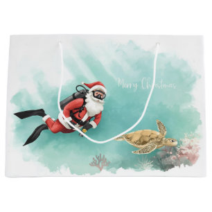 Scuba Santa Underwater Christmas Large Gift Bag