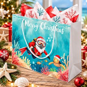 Scuba Santa Underwater Christmas Large Gift Bag
